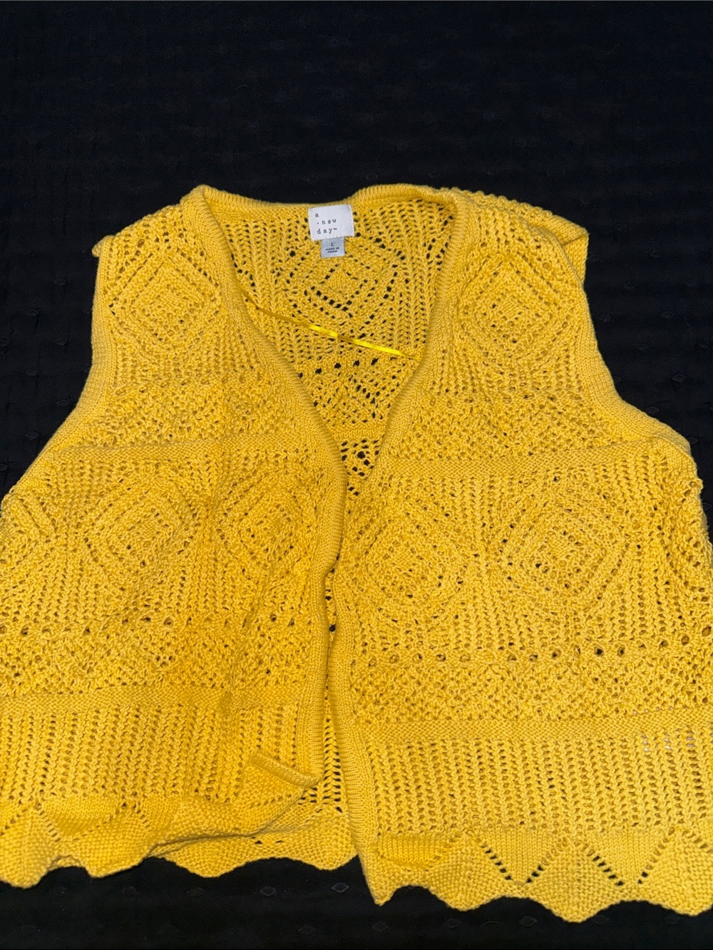 a new day Yellow Crochet Knit Open Vest